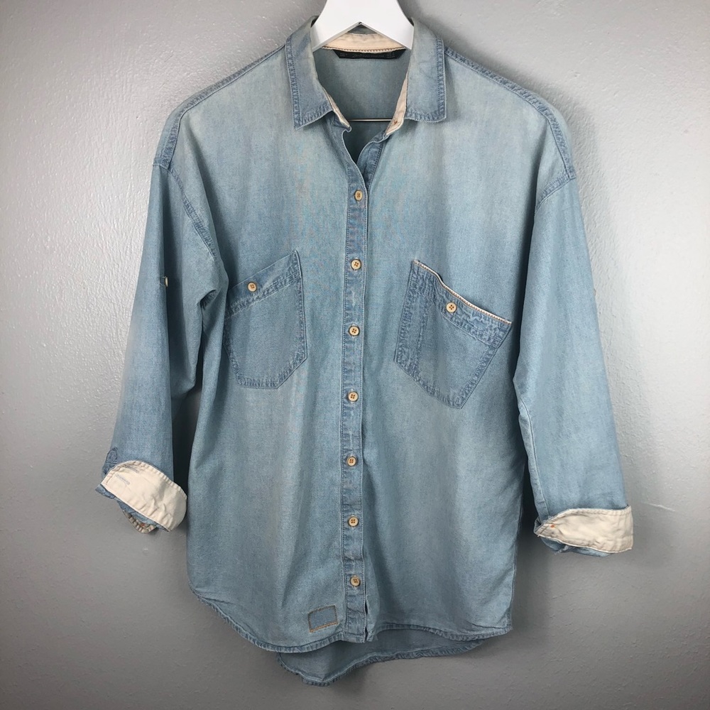 Zara Trafaluc Light Chambray Denim Button Down